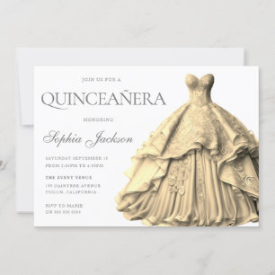 Enchanted Gold Dress Gown Quinceanera  Invitation