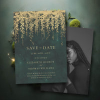 Enchanted Gold Greenery Photo Wedding Save Date