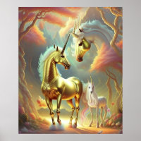 Enchanted golden magical unicorn horse