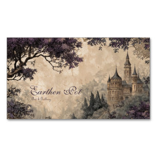 Enchanted Gothic Castle Sepia Vintage Etching Magnetic Business Card