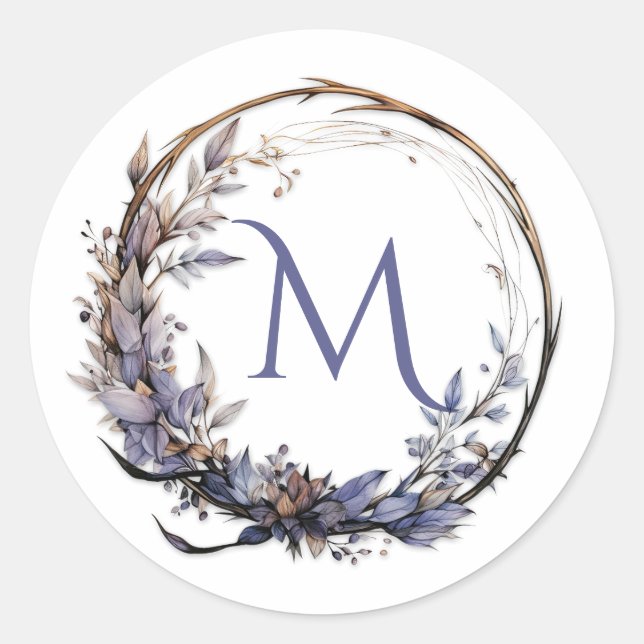 Enchanted Gothic Floral Wreath Your Monogram Classic Round Sticker (Front)