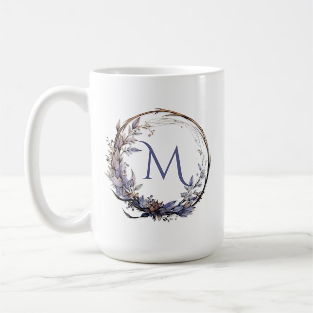 Enchanted Gothic Floral Wreath Your Monogram Coffee Mug (Left)