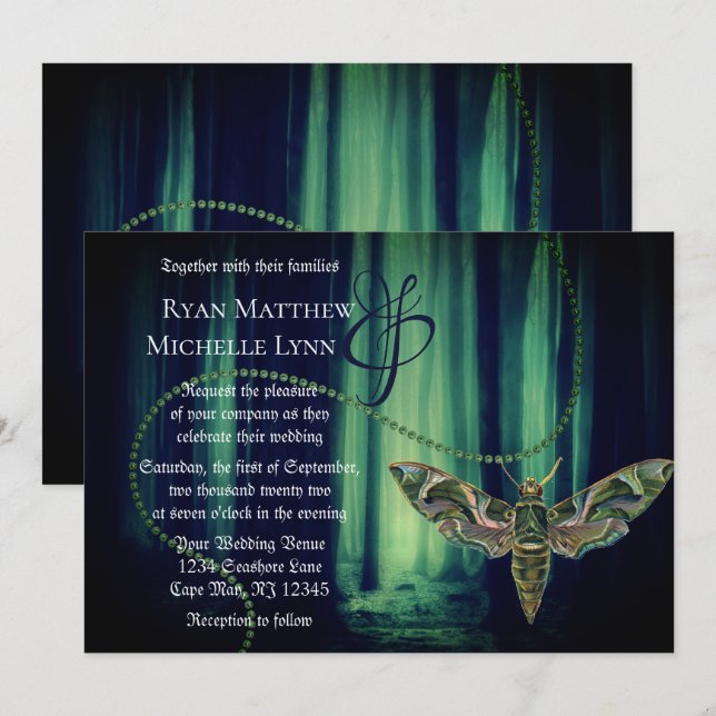 Enchanted Gothic Forest Moth Wedding Invitation (Front/Back)