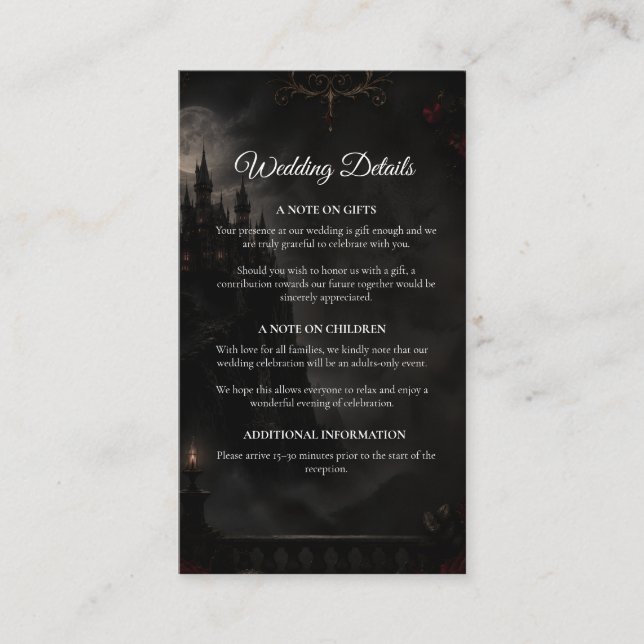 Enchanted Gothic Moonlight Romance Wedding  Enclosure Card (Front)