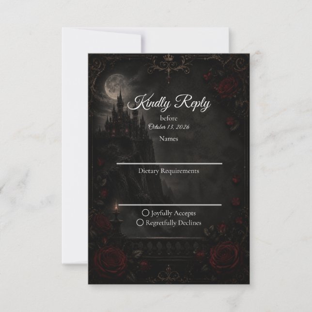 Enchanted Gothic Moonlight Romance Wedding RSVP Card (Front)