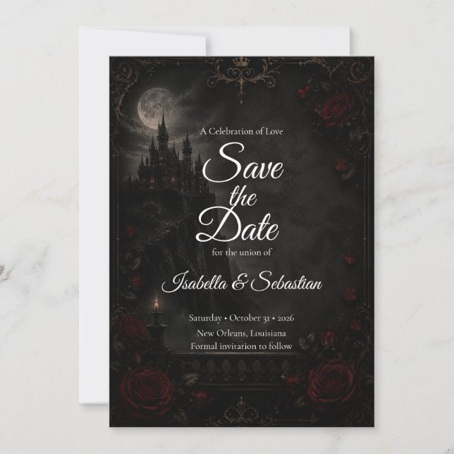 Enchanted Gothic Moonlight Romance Wedding Save The Date (Front)