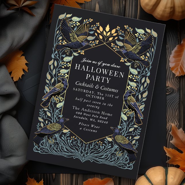 Enchanted Gothic Raven Floral Halloween Invitation (Creator Uploaded)