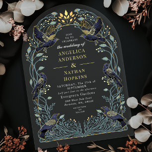 Enchanted Gothic Raven Floral Wedding Ach Acrylic Invitations