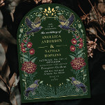 Enchanted Gothic Raven Floral Wedding Ach Invitation<br><div class="desc">Elegant, whimsical, and gothic wedding design perfect for an enchanted forest-themed celebration or a moody and dark gothic affair. This design features ravens set in a frame of muted green vines, Snapdragons, Dahlias, berries, greenery, and gold accents against a dark green background. Matching Items in our shop for a complete...</div>