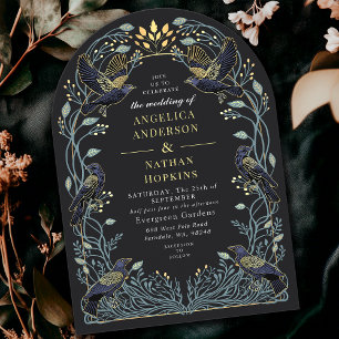 Enchanted Gothic Raven Floral Wedding Ach Invitation