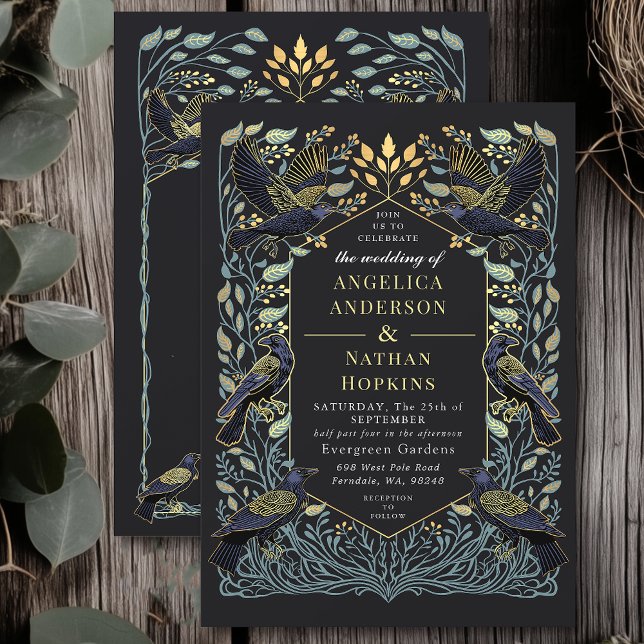Enchanted Gothic Raven Floral Wedding Details and Invitation (Creator Uploaded)