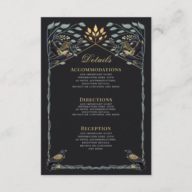 Enchanted Gothic Raven Floral Wedding Details  Enclosure Card (Front)