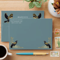 Enchanted Gothic Raven Floral Wedding Envelope