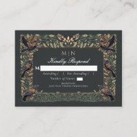 Enchanted Gothic Raven Floral Wedding Green RSVP
