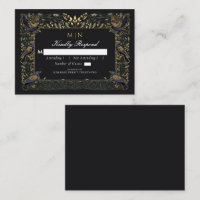 Enchanted Gothic Raven Floral Wedding Green RSVP 