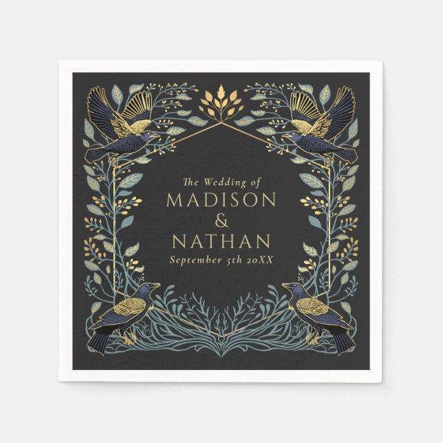 Enchanted Gothic Raven Floral Wedding  Napkin (Front)