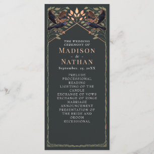 Enchanted Gothic Raven Floral Wedding Sage Green  Programme