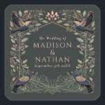 Enchanted Gothic Raven Floral Wedding  Square Sticker<br><div class="desc">Elegant,  whimsical,  and gothic wedding design perfect for either an enchanted forest-themed celebration or a moody and dark gothic affair. This design features ravens set in a frame of sage green thorns,  berries,  greenery,  and rose gold accents. Matching Items in our shop for a complete party theme.</div>
