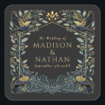 Enchanted Gothic Raven Floral Wedding  Square Sticker<br><div class="desc">Elegant,  whimsical,  and gothic wedding design perfect for either an enchanted forest-themed celebration or a moody and dark gothic affair. This design features ravens set in a frame of muted teal-blue thorns,  berries,  greenery,  and gold accents. Matching Items in our shop for a complete party theme.</div>