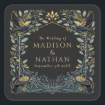 Enchanted Gothic Raven Floral Wedding  Square Sticker<br><div class="desc">Elegant,  whimsical,  and gothic wedding design perfect for either an enchanted forest-themed celebration or a moody and dark gothic affair. This design features ravens set in a frame of muted teal-blue thorns,  berries,  greenery,  and gold accents. Matching Items in our shop for a complete party theme.</div>