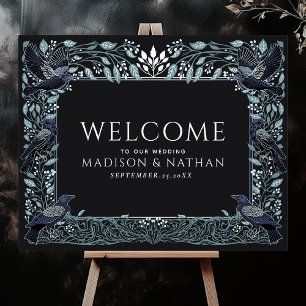 Enchanted Gothic Raven Floral Wedding Welcome Poster