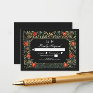 Enchanted Gothic Raven Roses Wedding Silver RSVP  Enclosure Card