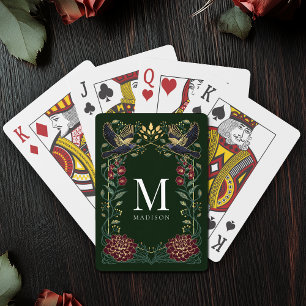 Enchanted Gothic Raven Snapdragon Monogram Playing Cards