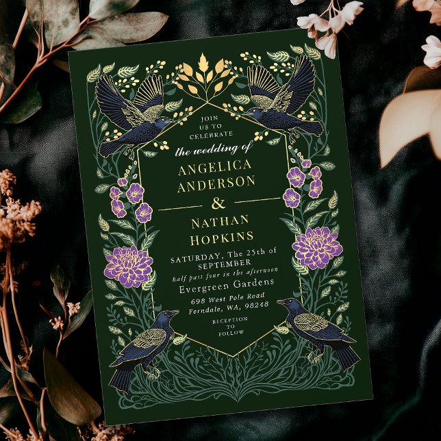 Enchanted Gothic Raven Snapdragon Wedding Invitation (Creator Uploaded)