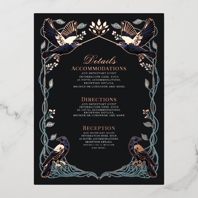 Enchanted Gothic Raven Wedding Details Card (Front)