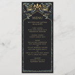 Enchanted Gothic Raven Wedding Flat Menu<br><div class="desc">Elegant and gothic wedding design with ravens and foliage. This design features a black background,  with dark blue ravens and muted green leaves with gold accents. Matching Items in our shop for a complete party theme.</div>