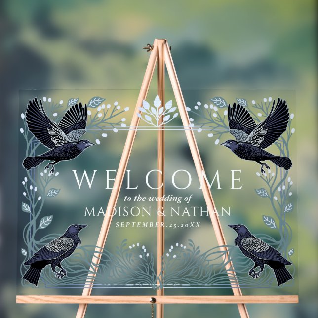 Enchanted Gothic Raven Wedding Welcome Acrylic Sign (Neutral)