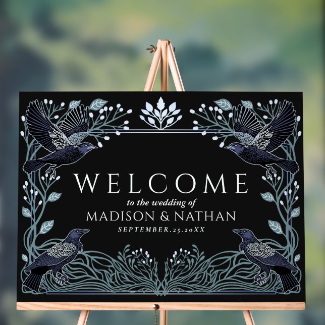 Enchanted Gothic Raven Wedding Welcome Black Acrylic Sign (Neutral)