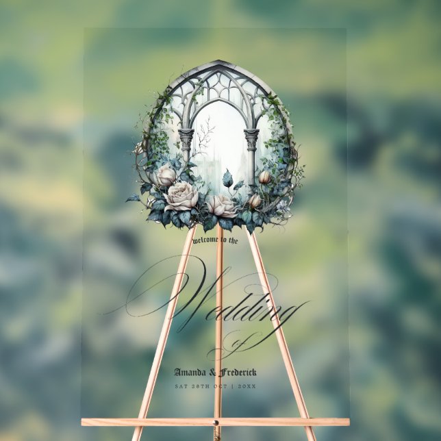 Enchanted Gothic Wedding with Castle Windows Acrylic Sign (Neutral)