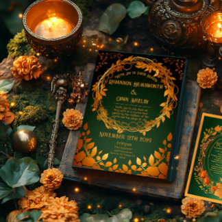 Enchanted Green and Orange Druid-Hill Autumn Invitation