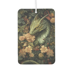 Enchanted Green Dragon with Elegant Floral Array Car Air Freshener