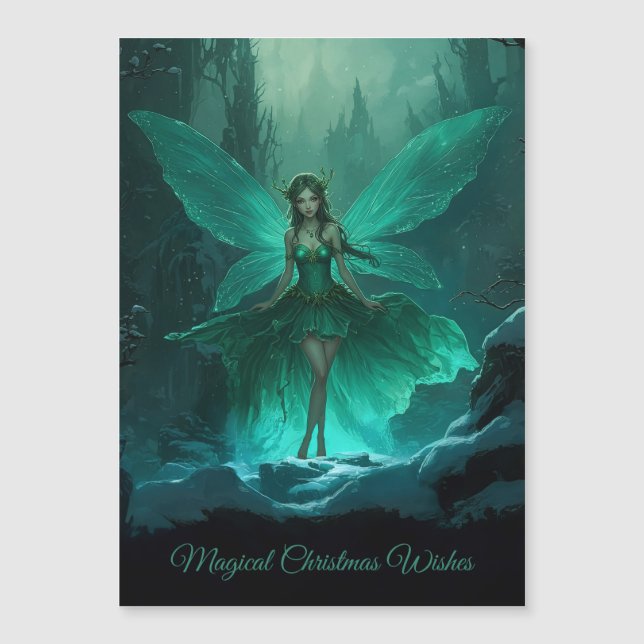 Enchanted Green Fairy Christmas Magnetic Card (Front)
