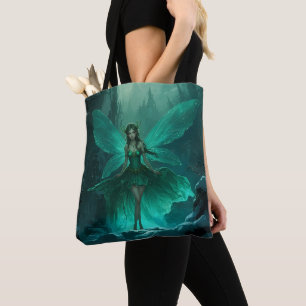 Enchanted Green Fairy Winter Forest Christmas Tote Bag
