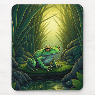 Enchanted Green Frog in a Forest Mouse Mat