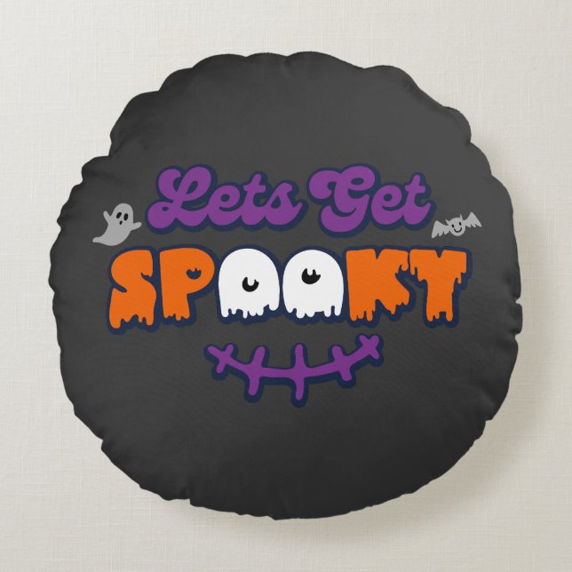 Enchanted Halloween Hauntings Let's Get Spooky Round Cushion (Front)