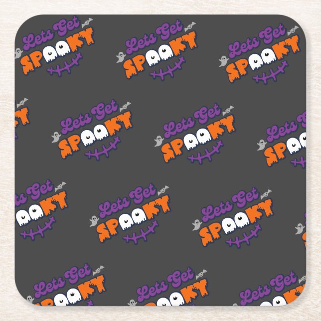 Enchanted Halloween Hauntings Let's Get Spooky Square Paper Coaster (Front)