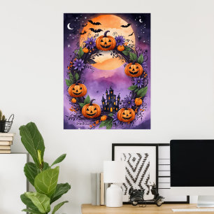 Enchanted Halloween Moonlight Wreath Poster