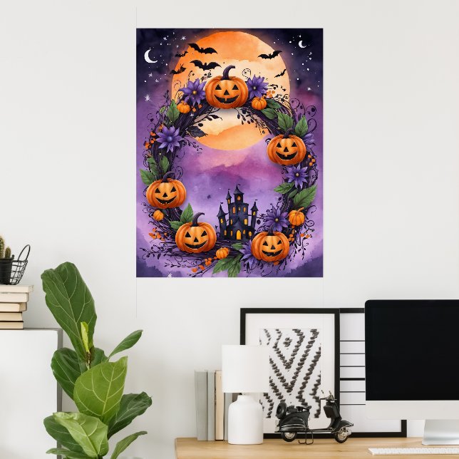 Enchanted Halloween Moonlight Wreath Poster (Home Office)