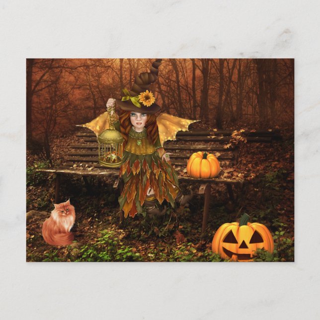 Enchanted Halloween Postcard with Woodland Fairy (Front)
