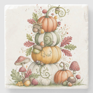 Enchanted Harvest Pumpkin Tower with Forest Treas Stone Coaster