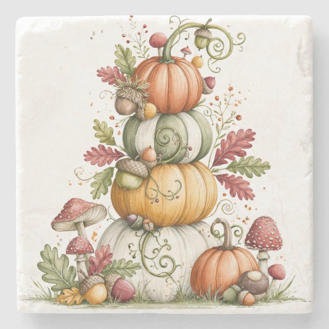 Enchanted Harvest Pumpkin Tower with Forest Treas  Stone Coaster (Front)