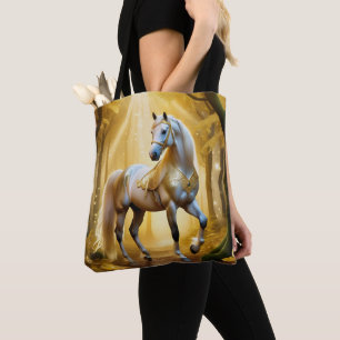Enchanted horse in the golden forest tote bag