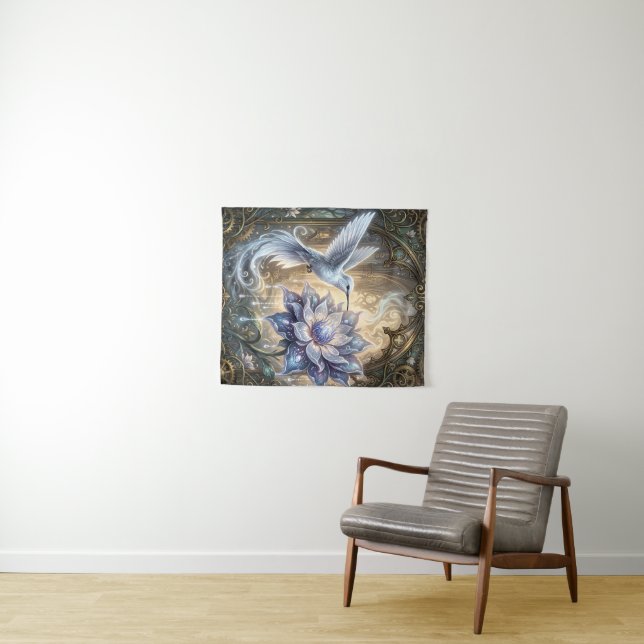 Enchanted Hummingbird & Moon Blossom.  Tapestry (In Situ (Horizontal))