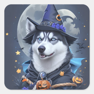 Enchanted Husky Dog: Magical Halloween Delight Square Sticker