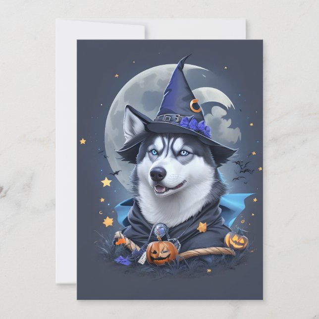 Enchanted Husky Dog: Magical Halloween Delight Thank You Card (Front)