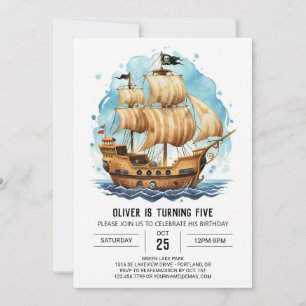 Enchanted Jolly Roger Ship Pirate Birthday Invitation